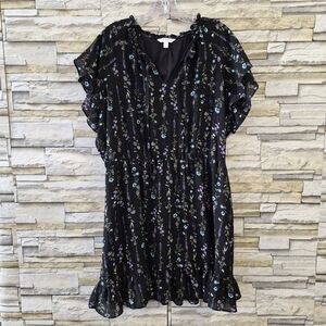 LC Lauren Conrad Dress Size XXL Black Floral Mini Cottagecore Romantic Feminine